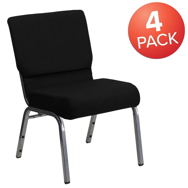 Flash Furniture Black Fabric Church Chair - 4-XU-CH0221-BK-SV-GG