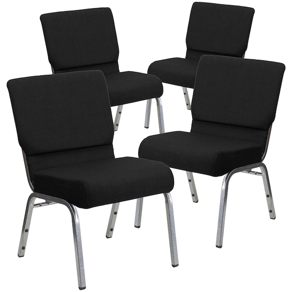 Flash Furniture Black Fabric Church Chair - 4-XU-CH0221-BK-SV-GG
