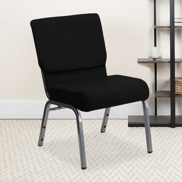 Flash Furniture Black Fabric Church Chair - 4-XU-CH0221-BK-SV-GG