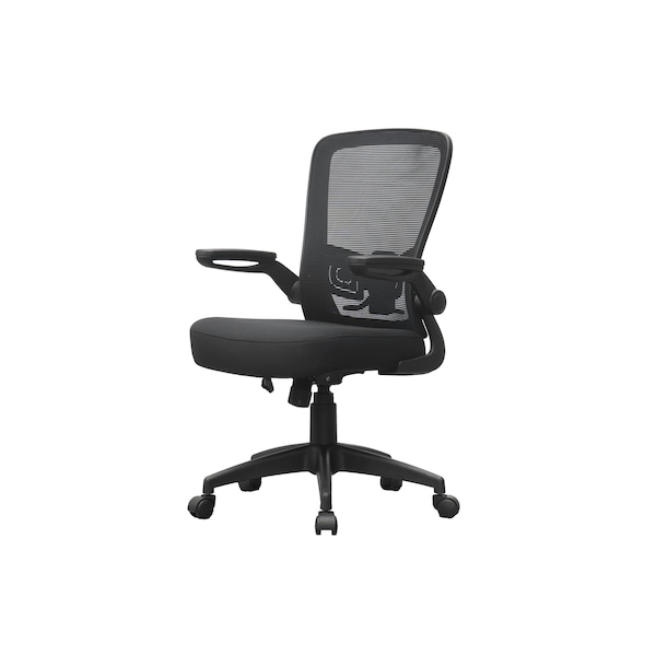 Boss Office Products Deluxe Task Chair, Black Frame, Black Mesh and Fabric with Flip Arms - B6366BK-BK