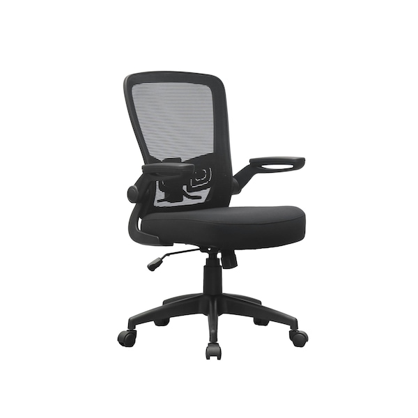Boss Office Products Deluxe Task Chair, Black Frame, Black Mesh and Fabric with Flip Arms - B6366BK-BK