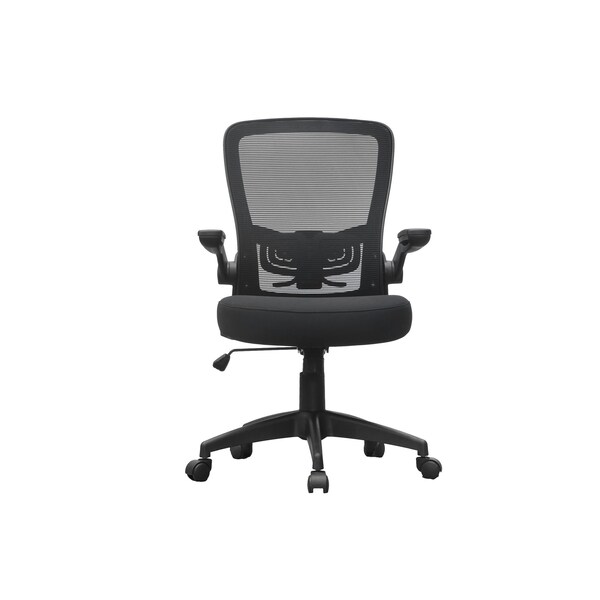 Boss Office Products Deluxe Task Chair, Black Frame, Black Mesh and Fabric with Flip Arms - B6366BK-BK