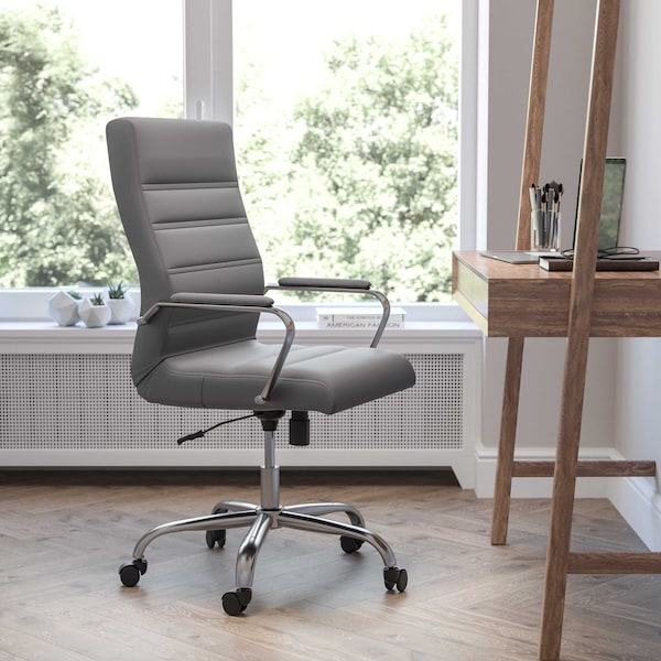 Flash Furniture High Back Gray/Chrome LeatherSoft Executive Swivel Chair - GO-2286H-GR-GG