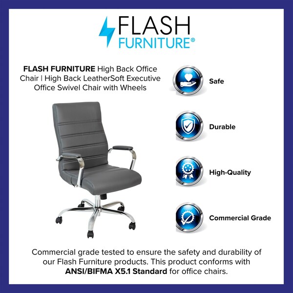 Flash Furniture High Back Gray/Chrome LeatherSoft Executive Swivel Chair - GO-2286H-GR-GG