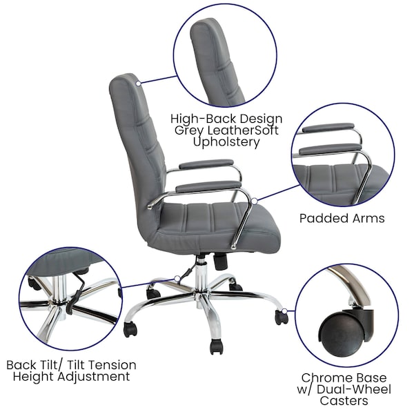 Flash Furniture High Back Gray/Chrome LeatherSoft Executive Swivel Chair - GO-2286H-GR-GG