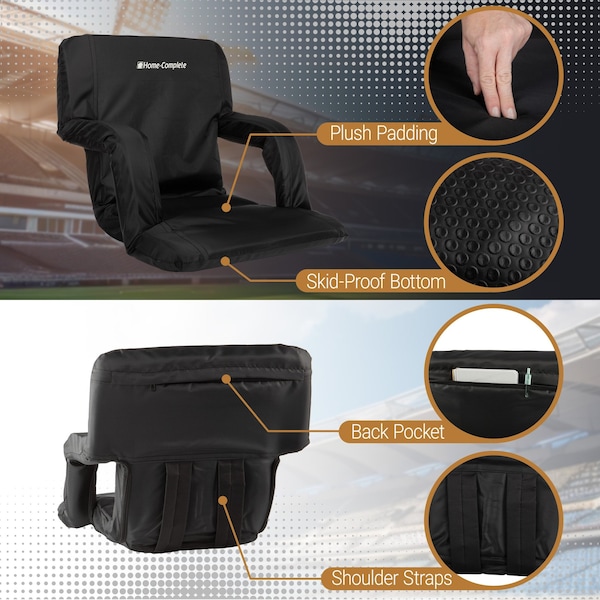 Home-Complete Stadium Seat 2-Pack with Padded Back Support, Armrests, and Portable Straps by, 2PK - 204886GNW