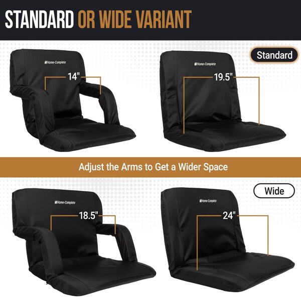 Home-Complete Stadium Seat 2-Pack with Padded Back Support, Armrests, and Portable Straps by, 2PK - 204886GNW