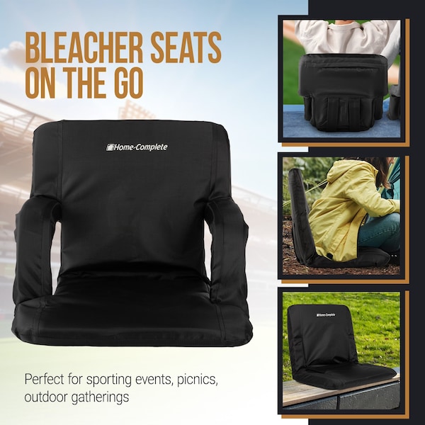 Home-Complete Stadium Seat 2-Pack with Padded Back Support, Armrests, and Portable Straps by, 2PK - 204886GNW