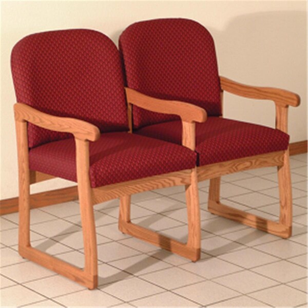 Wooden Mallet Prairie Two Seat Chair with Center Arms in Medium Oak - Arch Wine - DW7-2MOAW