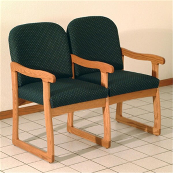 Wooden Mallet Prairie Two Seat Chair with Center Arms in Medium Oak - Arch Green - DW7-2MOAG