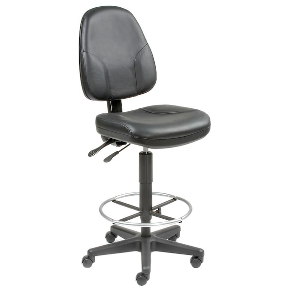 Interion By Global Industrial Interion Leather Operator Stool, 360 Degree Footrest, Black - 506756