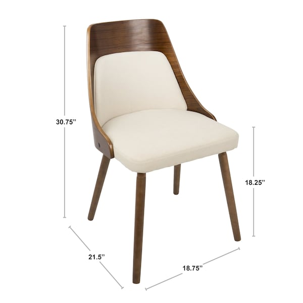 Lumisource Anabelle Dining/Accent Chair in Walnut and Cream Fabric - CH-ANBEL WL+CR