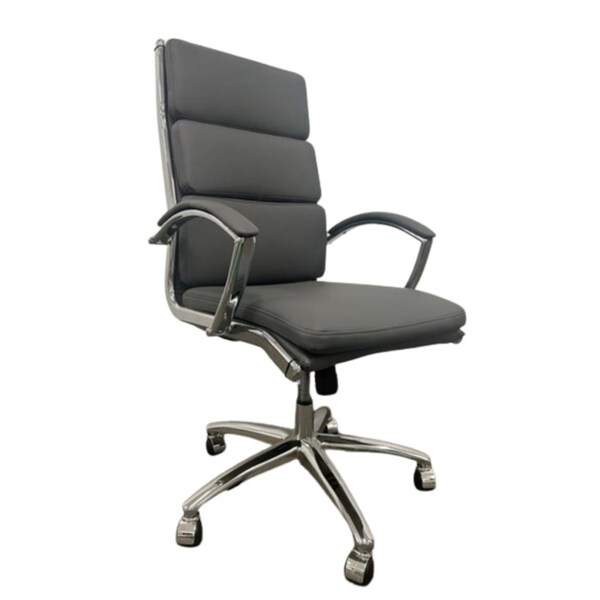 We'Re It Liberty Series Modern Ribbed High-Back Upholstered Executive Chair in Grey Vinyl with Chrome Frame - OFD6300-MGRY