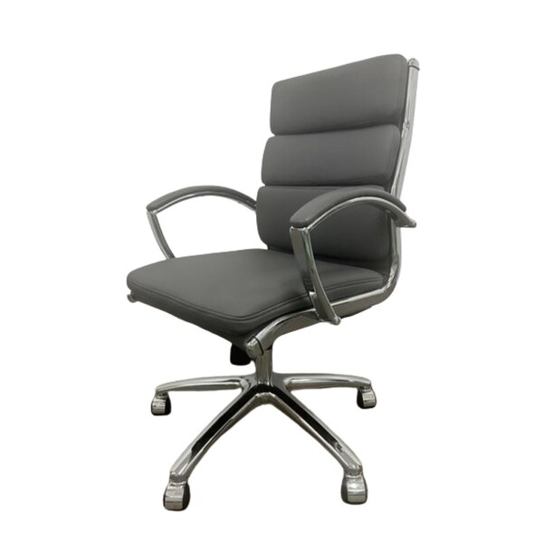 We'Re It Liberty Series Modern Ribbed Mid-Back Upholstered Executive Chair in Grey Vinyl with Chrome Frame - OFD6350-MGRY