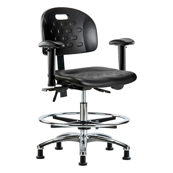 Zoro Select Medium Bench Chair Ergonomic Chair, Adjustable Arms, 20-1/2" to 28" Height, Polyurethane, Black - BR-HPMBCH-CR-T0-A1-CF-RG-BLK