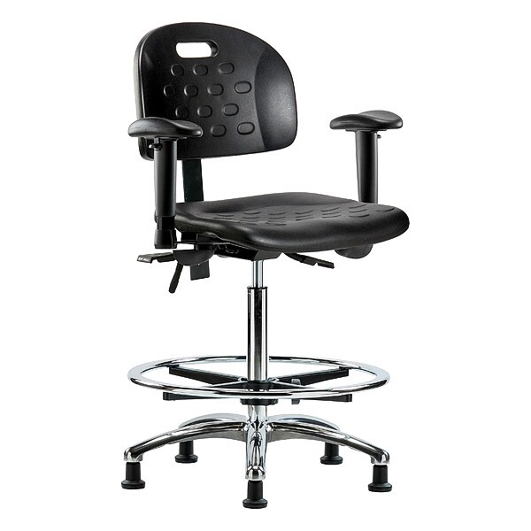 Zoro Select High Bench Chair Ergonomic Chair, Adjustable Arms, 24-3/4" to 35" Height, Polyurethane, Black - BR-HPHBCH-CR-T0-A1-CF-RG-BLK