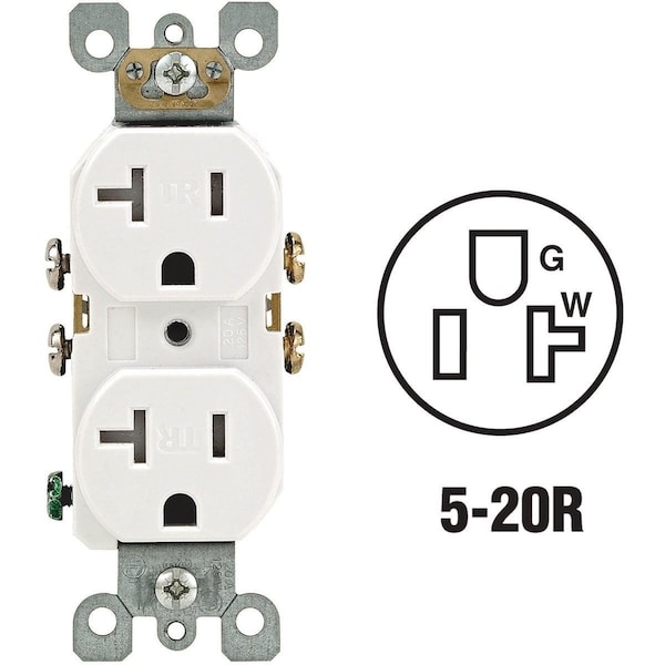 Leviton 20A White Tamper Resistant Residential Grade 5-20R Duplex Outlet - S02-T5820-0WS