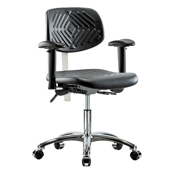 Zoro Select Clean Room Chair Ergonomic Chair, Adjustable Arms, 17-1/2" to 22-3/4" Height, Vinyl, Black - BR-NCR-PDHCH-CR-T1-A1-CC-BLK