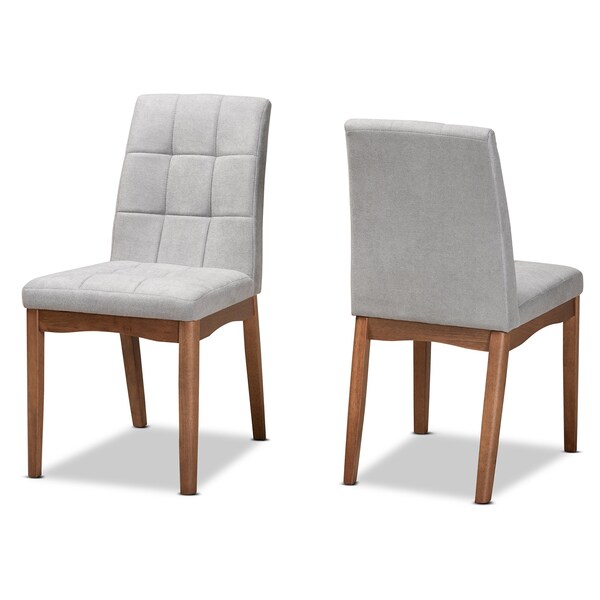 Baxton Studio Tara Mid-Century Transitional Light Grey Fabric and Walnut Brown Finished Wood 2-PC Dining Chair Set - 186-11673-ZORO