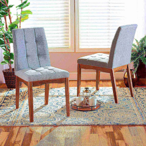 Baxton Studio Tara Mid-Century Transitional Light Grey Fabric and Walnut Brown Finished Wood 2-PC Dining Chair Set - 186-11673-ZORO