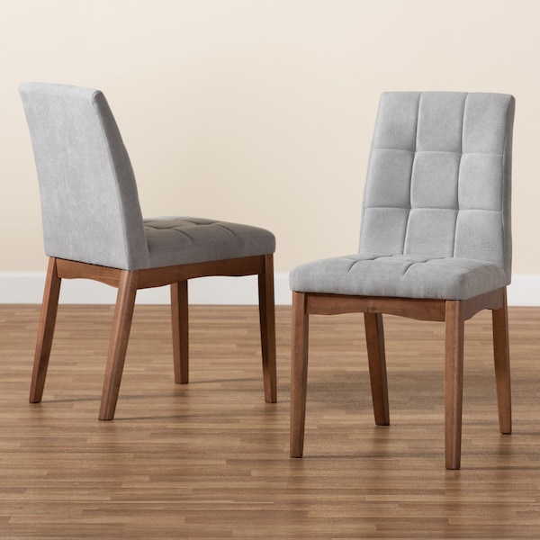 Baxton Studio Tara Mid-Century Transitional Light Grey Fabric and Walnut Brown Finished Wood 2-PC Dining Chair Set - 186-11673-ZORO