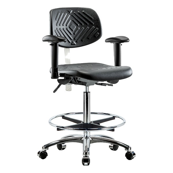 Zoro Select Clean Room Chair Ergonomic Chair, Adjustable Arms, 24-1/2" to 34-3/4" Height, Vinyl, Black - BR-NCR-PHBCH-CR-T1-A1-CF-CC-BLK