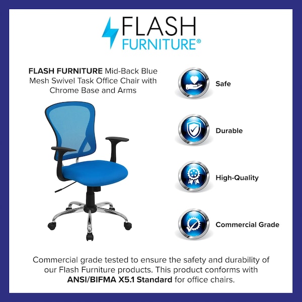 Flash Furniture Mesh Task Chair, 22-, Adjustable, Back, Seat: Blue; Frame: Gray - H-8369F-BL-GG