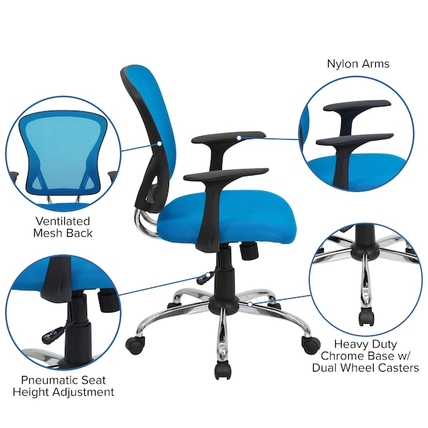 Flash Furniture Mesh Task Chair, 22-, Adjustable, Back, Seat: Blue; Frame: Gray - H-8369F-BL-GG