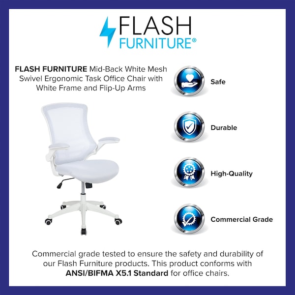 Flash Furniture Desk Chair White Mesh Mid-Back Desk Chair, Mesh, White Mesh/White Frame - BL-X-5M-WH-WH-GG