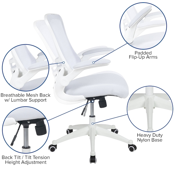 Flash Furniture Desk Chair White Mesh Mid-Back Desk Chair, Mesh, White Mesh/White Frame - BL-X-5M-WH-WH-GG