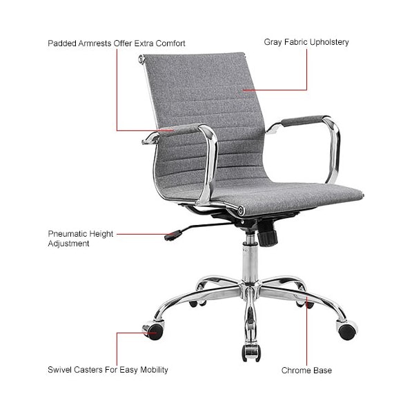 Global Industrial Conference Room Chair with Mid Back & Fixed Arms, Fabric, Gray - 695503FGY