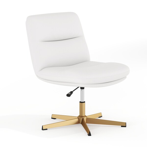 Flash Furniture Chloe Wide Mid-Back White Padded LeatherSoft Armless Office Chair, Swivel Function, Gold Frame - CH-232196-WH-GLD-GG