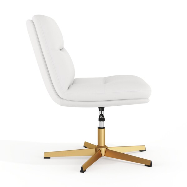 Flash Furniture Chloe Wide Mid-Back White Padded LeatherSoft Armless Office Chair, Swivel Function, Gold Frame - CH-232196-WH-GLD-GG
