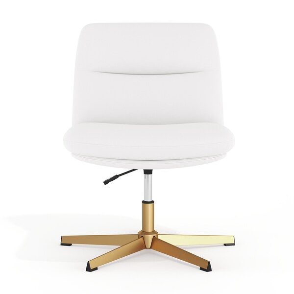 Flash Furniture Chloe Wide Mid-Back White Padded LeatherSoft Armless Office Chair, Swivel Function, Gold Frame - CH-232196-WH-GLD-GG