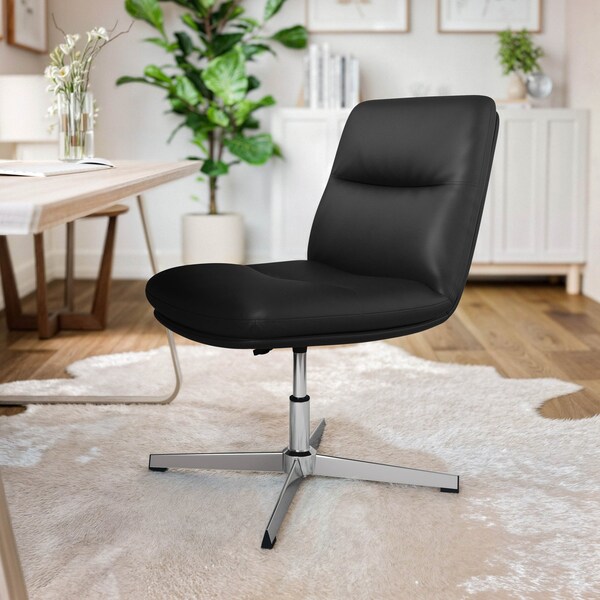 Flash Furniture Chloe Mid-Back Black Padded LeatherSoft Armless Office Chair Adjust, Swivel Function, Chrome Frame - CH-232174-BK-GG