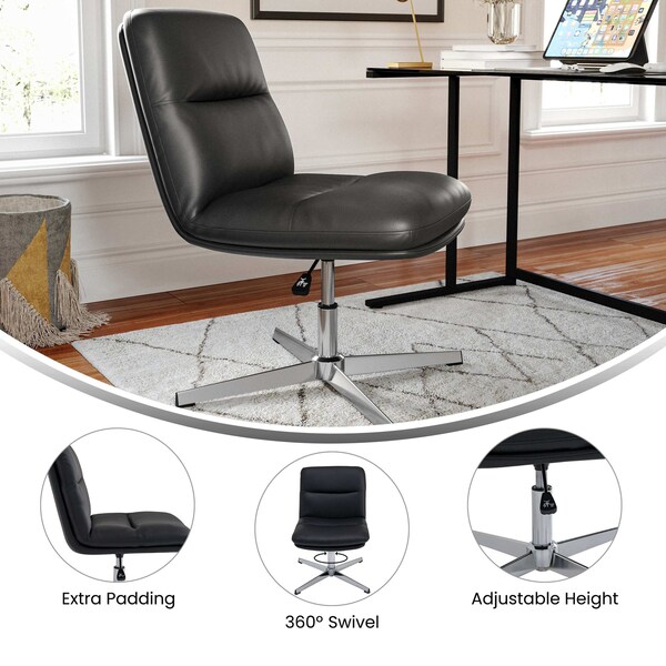 Flash Furniture Chloe Mid-Back Black Padded LeatherSoft Armless Office Chair Adjust, Swivel Function, Chrome Frame - CH-232174-BK-GG