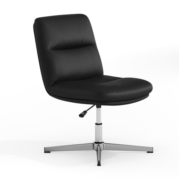 Flash Furniture Chloe Mid-Back Black Padded LeatherSoft Armless Office Chair Adjust, Swivel Function, Chrome Frame - CH-232174-BK-GG
