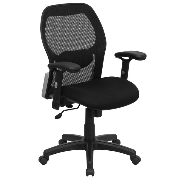 Flash Furniture Contemporary Chair Mid-Back Exec Mesh Chair, Black, Adjustable Arms, 18" to 22" Height, Mesh - LF-W42B-GG