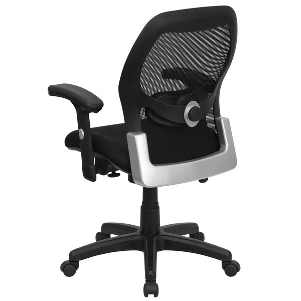 Flash Furniture Contemporary Chair Mid-Back Exec Mesh Chair, Black, Adjustable Arms, 18" to 22" Height, Mesh - LF-W42B-GG
