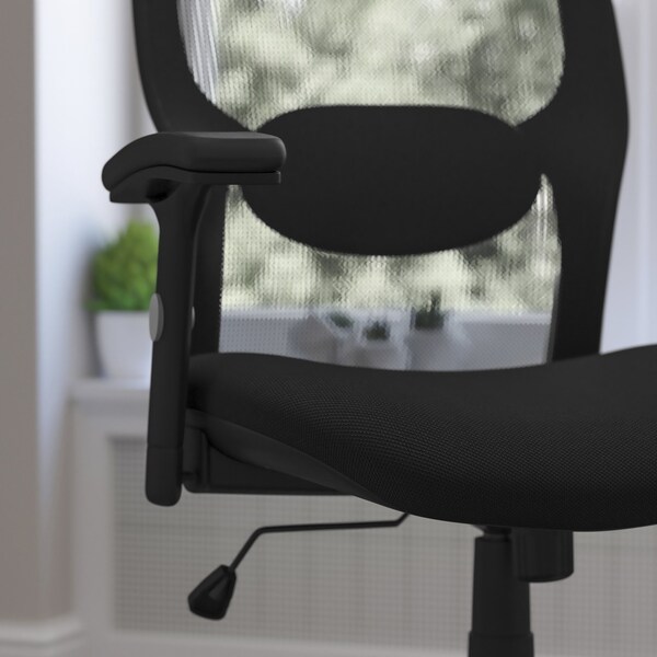 Flash Furniture Contemporary Chair Mid-Back Exec Mesh Chair, Black, Adjustable Arms, 18" to 22" Height, Mesh - LF-W42B-GG