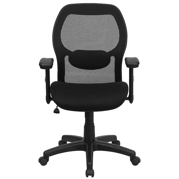 Flash Furniture Contemporary Chair Mid-Back Exec Mesh Chair, Black, Adjustable Arms, 18" to 22" Height, Mesh - LF-W42B-GG