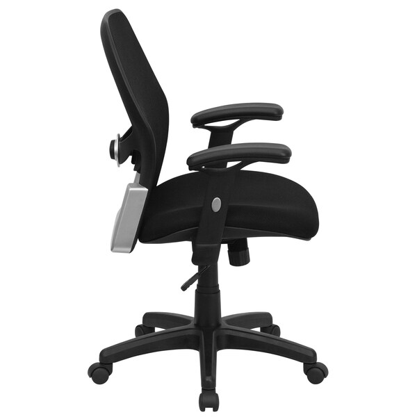 Flash Furniture Contemporary Chair Mid-Back Exec Mesh Chair, Black, Adjustable Arms, 18" to 22" Height, Mesh - LF-W42B-GG