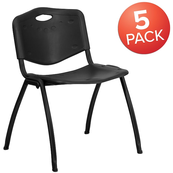 Flash Furniture HERCULES Series 880 lb. Capacity Black Plastic Stack Chair - 5-RUT-D01-BK-GG
