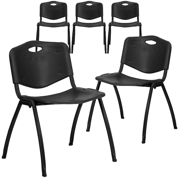Flash Furniture HERCULES Series 880 lb. Capacity Black Plastic Stack Chair - 5-RUT-D01-BK-GG