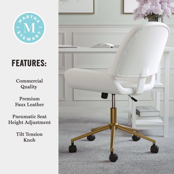 Martha Stewart Tyla Upholstered Office Chair in White/Polished Brass - CH-220921-5-WH-GLD-MS