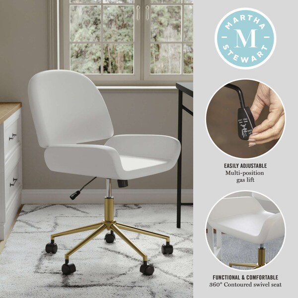 Martha Stewart Tyla Upholstered Office Chair in White/Polished Brass - CH-220921-5-WH-GLD-MS