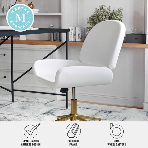 Martha Stewart Tyla Upholstered Office Chair in White/Polished Brass - CH-220921-5-WH-GLD-MS