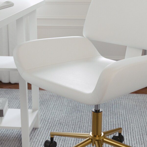 Martha Stewart Tyla Upholstered Office Chair in White/Polished Brass - CH-220921-5-WH-GLD-MS