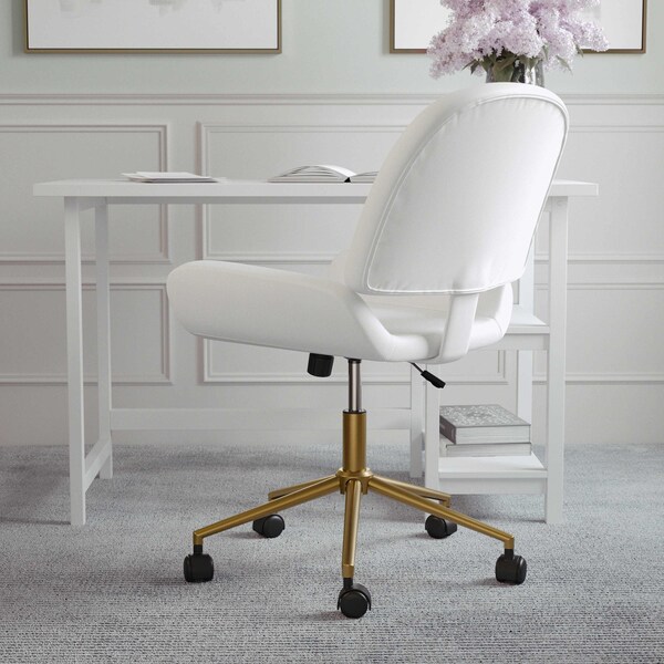 Martha Stewart Tyla Upholstered Office Chair in White/Polished Brass - CH-220921-5-WH-GLD-MS