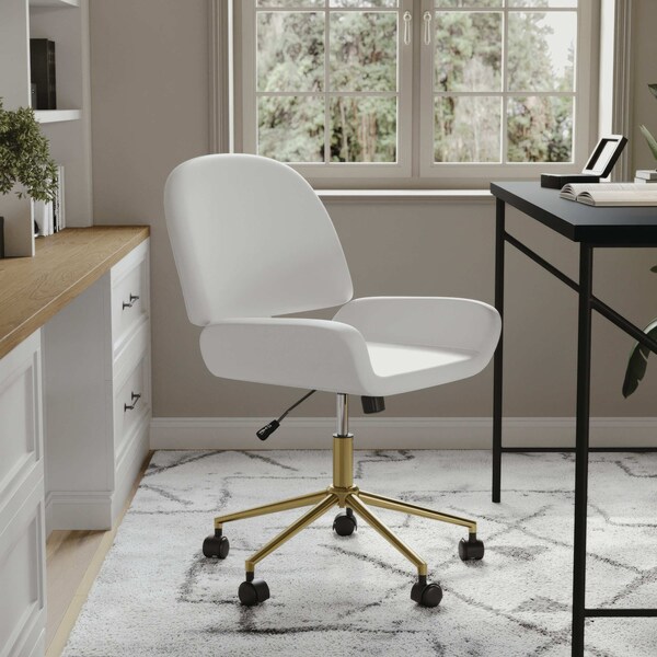 Martha Stewart Tyla Upholstered Office Chair in White/Polished Brass - CH-220921-5-WH-GLD-MS